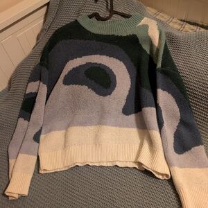 SHEIN Abstract Sweater - Green, Blue, Cream